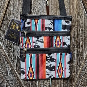 NWT Black Colorful Aztec Western Print Crossbody Bag